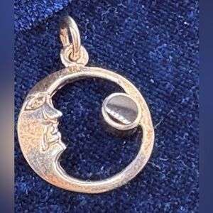 Vintage Sterling Silver Moon Face Pendant Black Onyx Accent Round Open
